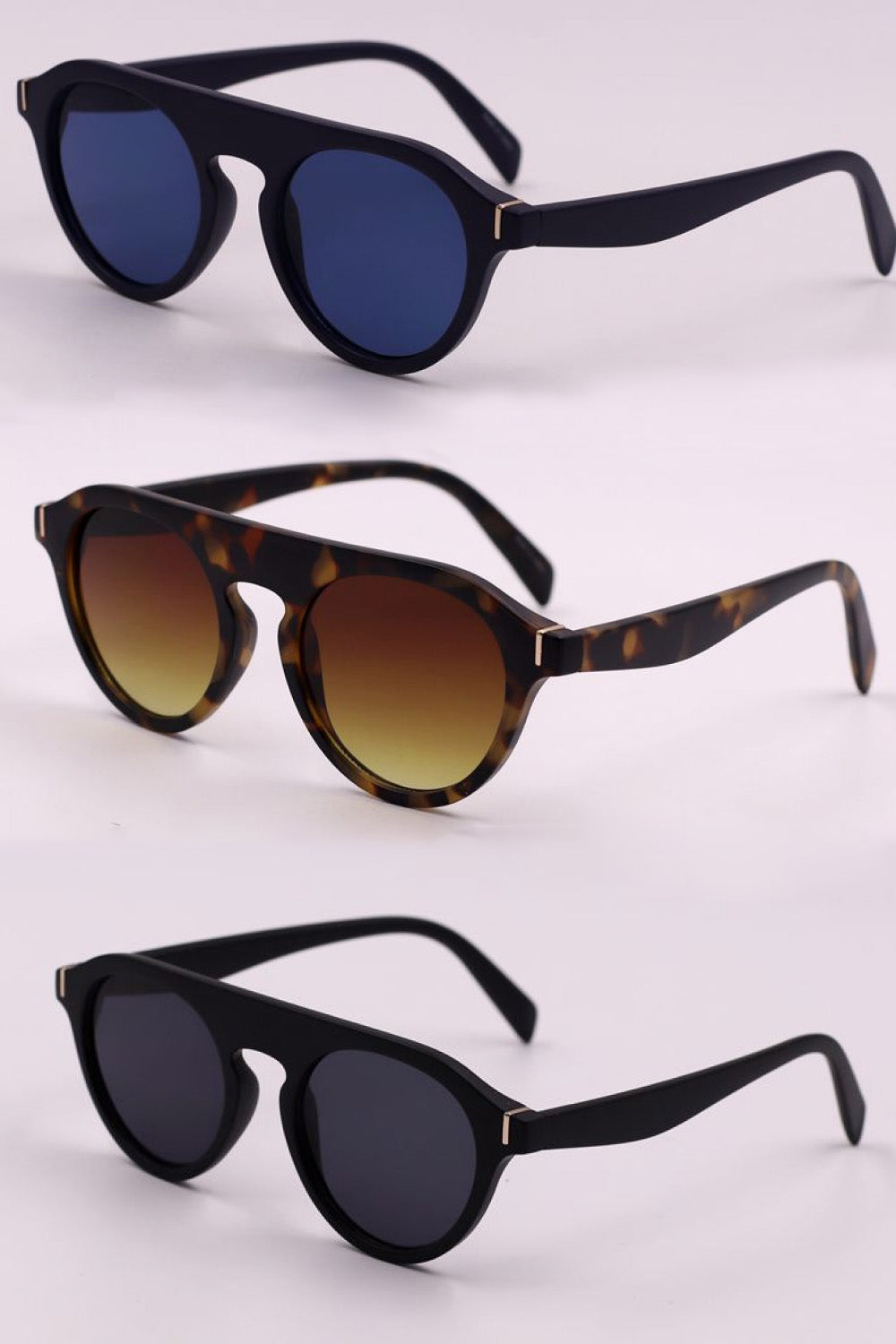 3-Piece Round Polycarbonate Full Rim Sunglasses-Teresa&#39;s Fashionista LLC