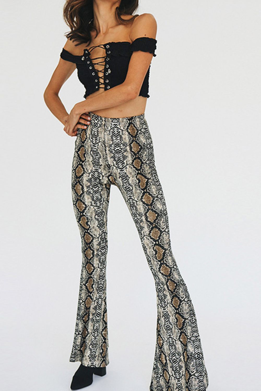 Snakeskin Print Flare Pants-Teresa&#39;s Fashionista LLC