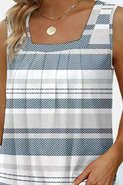 Printed Square Neck Curved Hem Tank-Teresa&#39;s Fashionista LLC