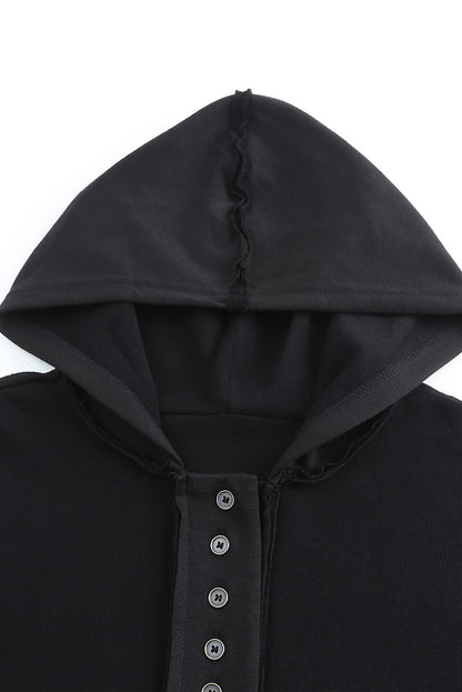 Quarter-Button Exposed Seam Dropped Shoulder Hoodie-Teresa&#39;s Fashionista LLC