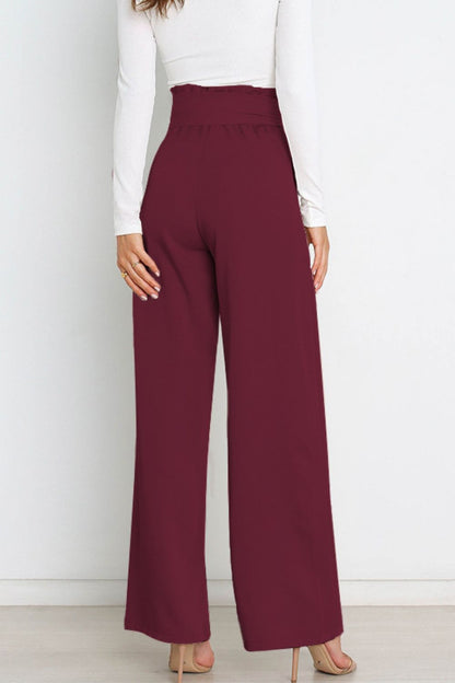 Tie Front Paperbag Wide Leg Pants-Teresa&#39;s Fashionista LLC