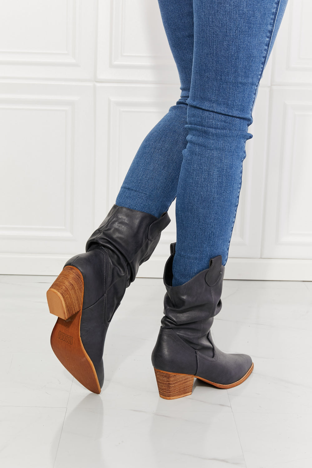 MMShoes Better in Texas Scrunch Cowboy Boots in Navy-Teresa&#39;s Fashionista LLC