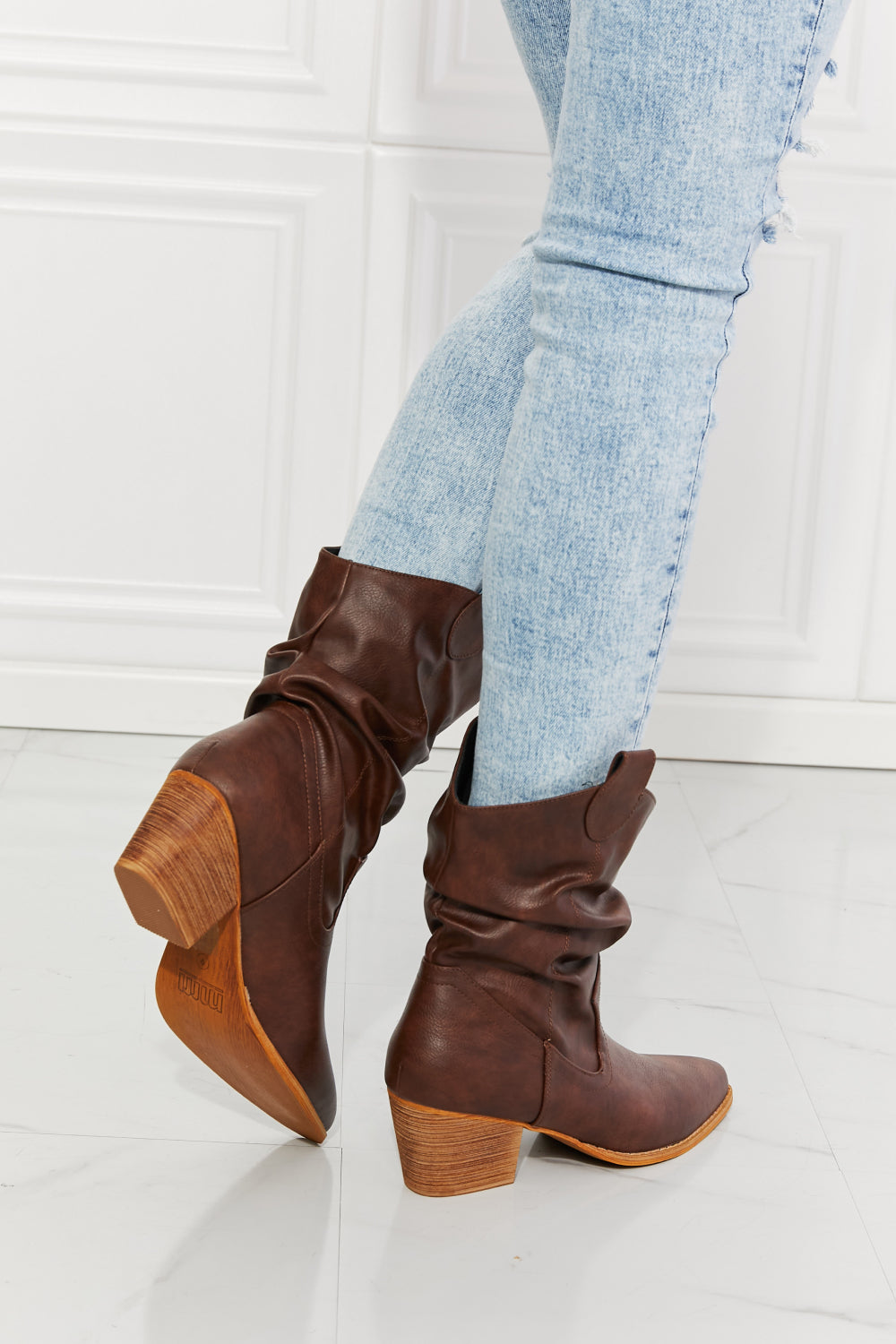 MMShoes Better in Texas Scrunch Cowboy Boots in Brown-Teresa&#39;s Fashionista LLC