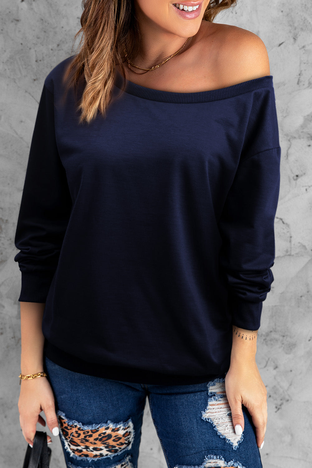 Boat Neck Long Sleeve Sweatshirt-Teresa&#39;s Fashionista LLC