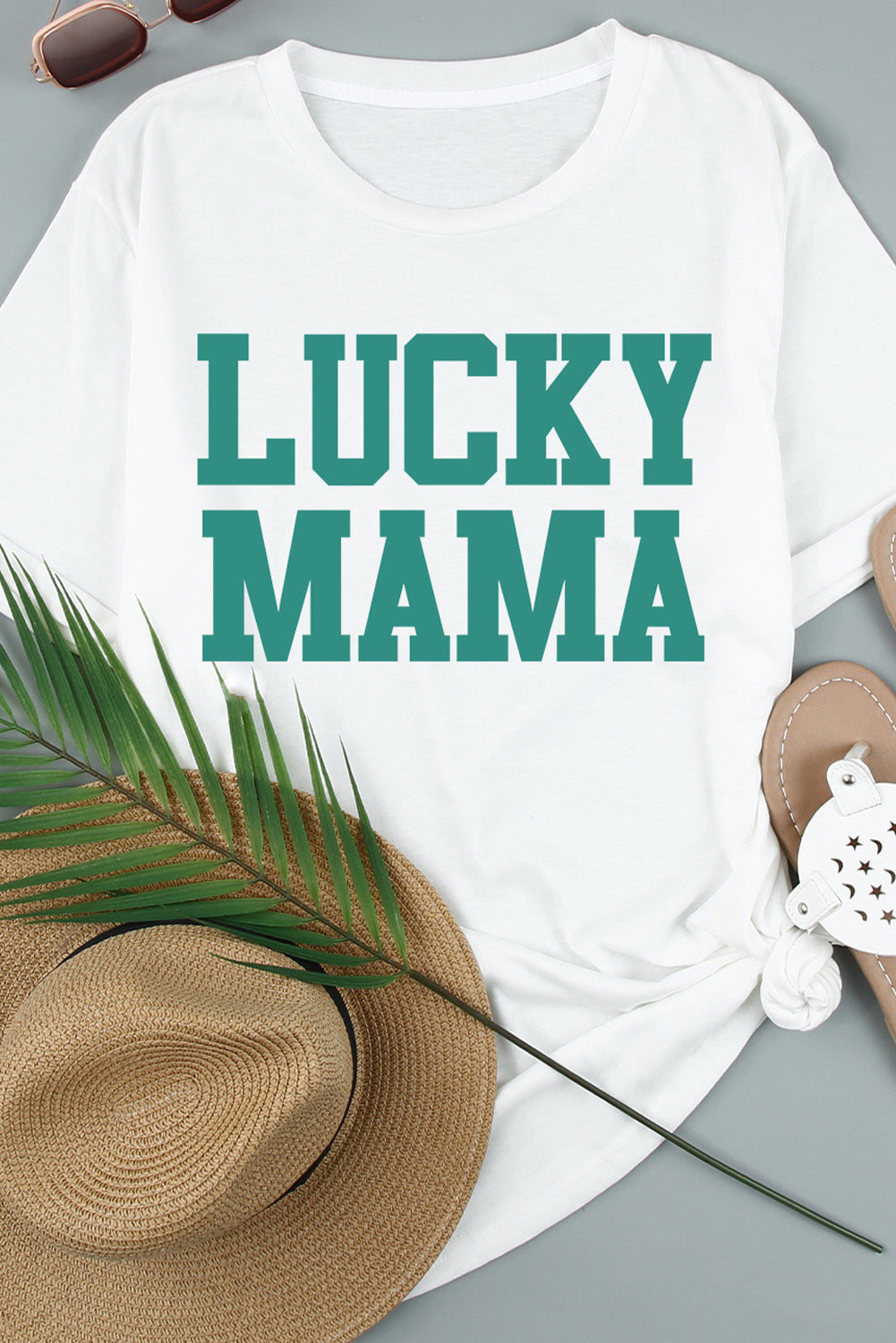 LUCKY MAMA Graphic Round Neck Tee-Teresa&#39;s Fashionista LLC