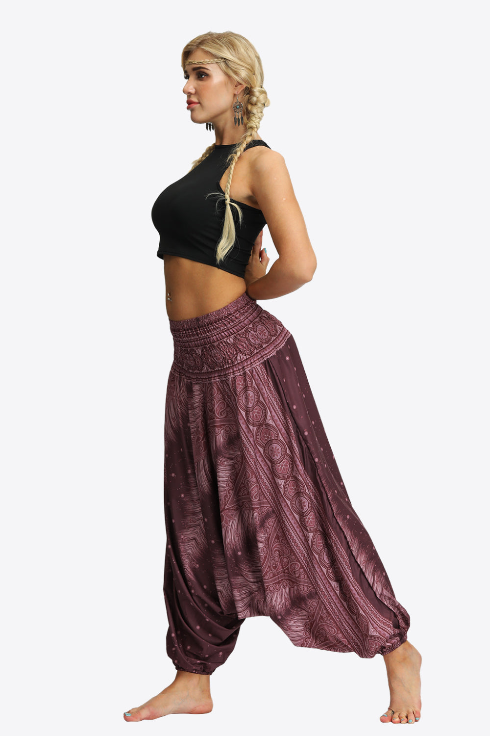 Printed Smocked Waist Harem Pants-Teresa&#39;s Fashionista LLC