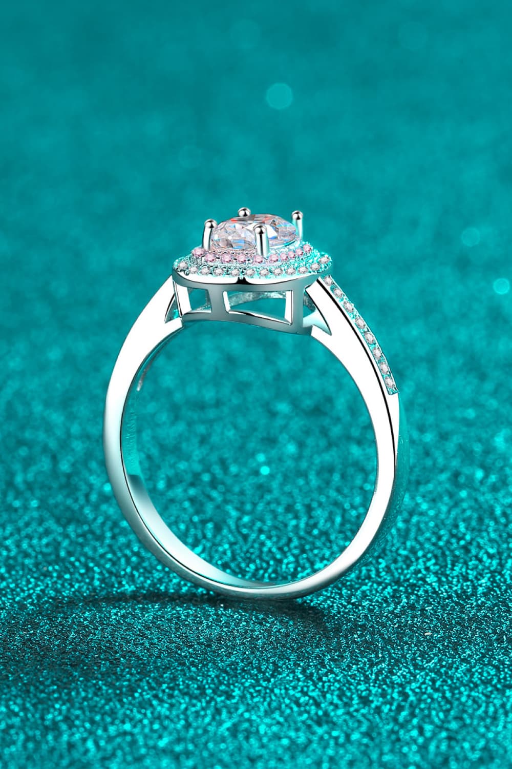 1 Carat Moissanite 925 Sterling Silver Halo Ring-Teresa&#39;s Fashionista LLC