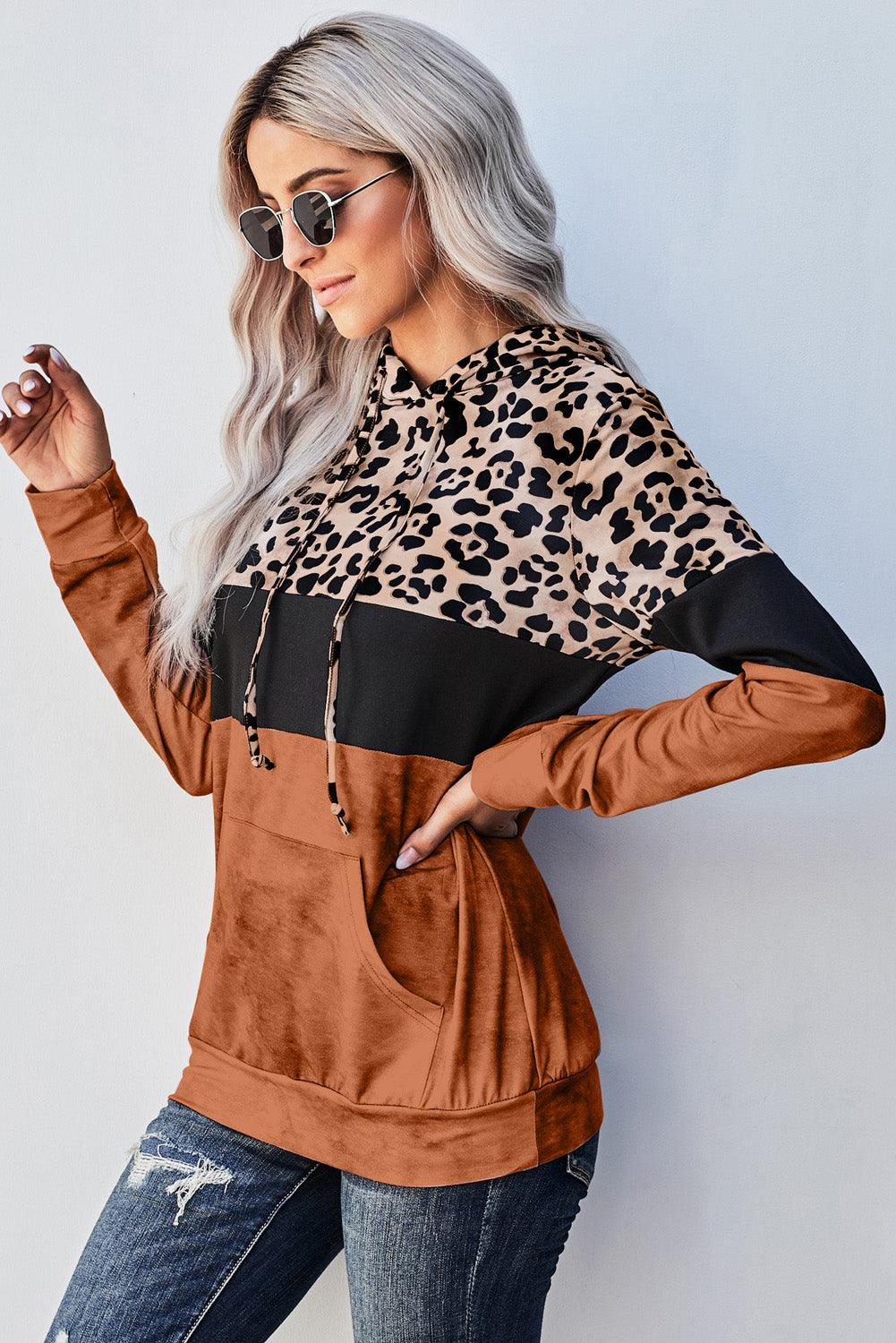 Leopard Color Block Hoodie-Teresa&#39;s Fashionista LLC