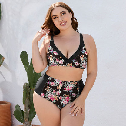 Plus Size Floral High Waist Two-Piece Swim Set-Teresa&#39;s Fashionista LLC