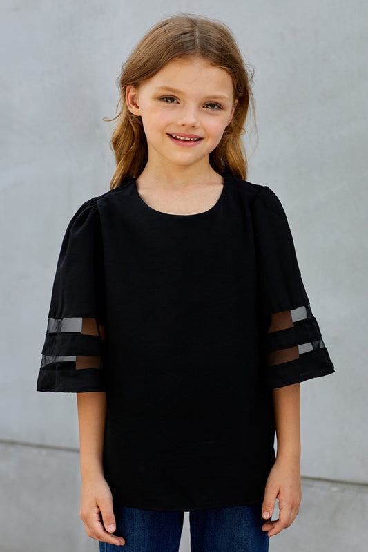 Girls Sheer Striped Flare Sleeve Tee Shirt-Teresa&#39;s Fashionista LLC