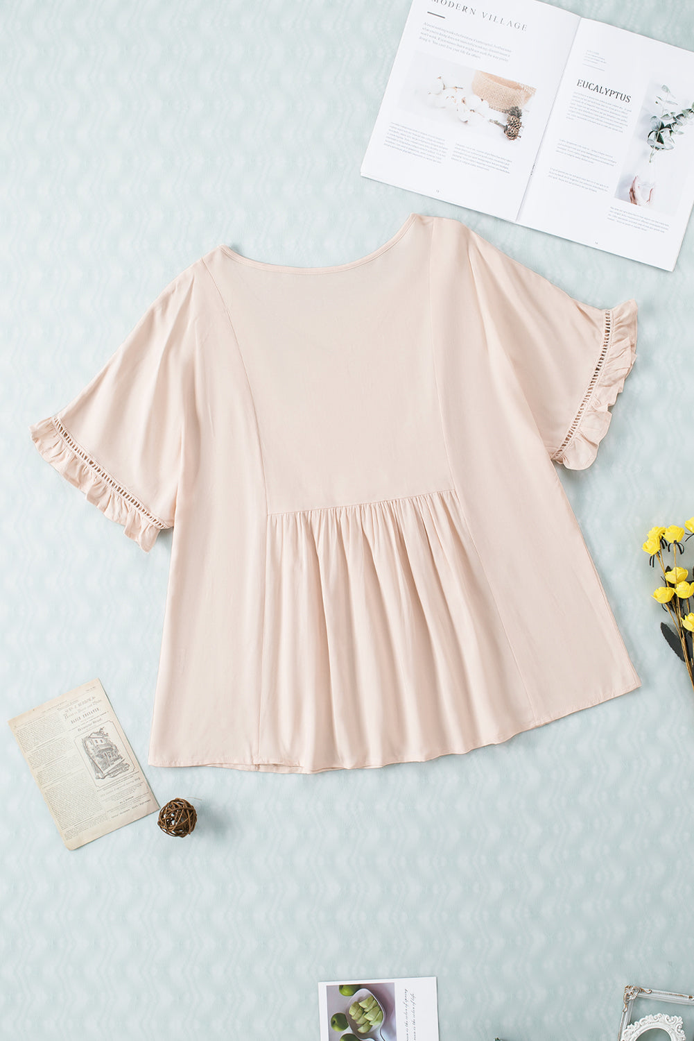 V-Neck Flounce Sleeve Babydoll Blouse-Teresa&#39;s Fashionista LLC