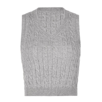 Cable-knit V-Neck Sweater Vest-Teresa&#39;s Fashionista LLC