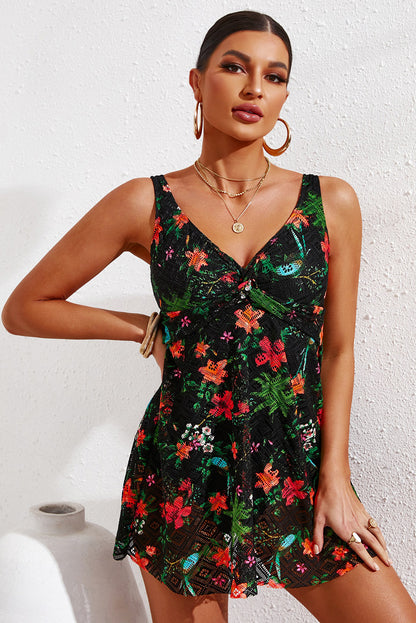 Full Size Twist Front Sleeveless Swim Dress-Teresa&#39;s Fashionista LLC