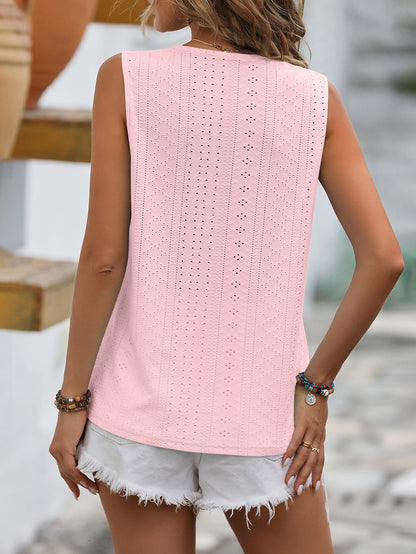 Spliced Lace V-Neck Sleeveless Tank-Teresa&#39;s Fashionista LLC