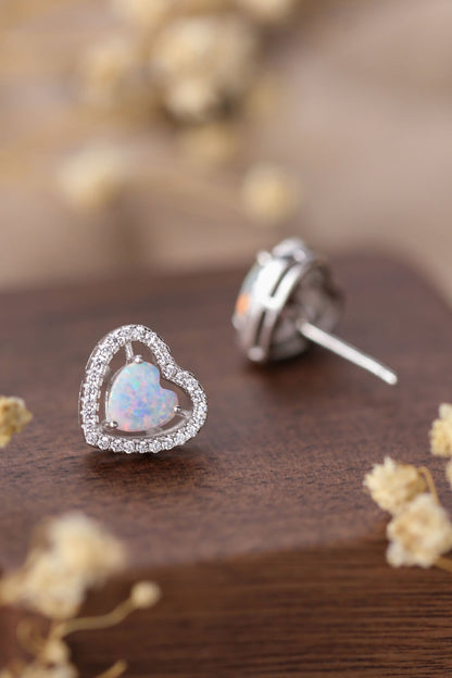 925 Sterling Silver Opal Heart Stud Earrings-Teresa&#39;s Fashionista LLC