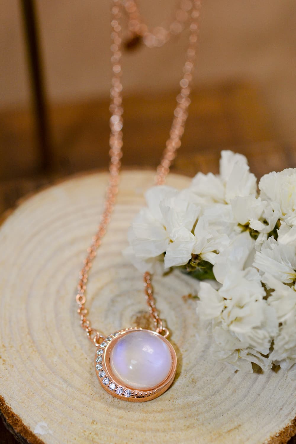 High Quality Natural Moonstone 18K Rose Gold-Plated 925 Sterling Silver Necklace-Teresa&#39;s Fashionista LLC