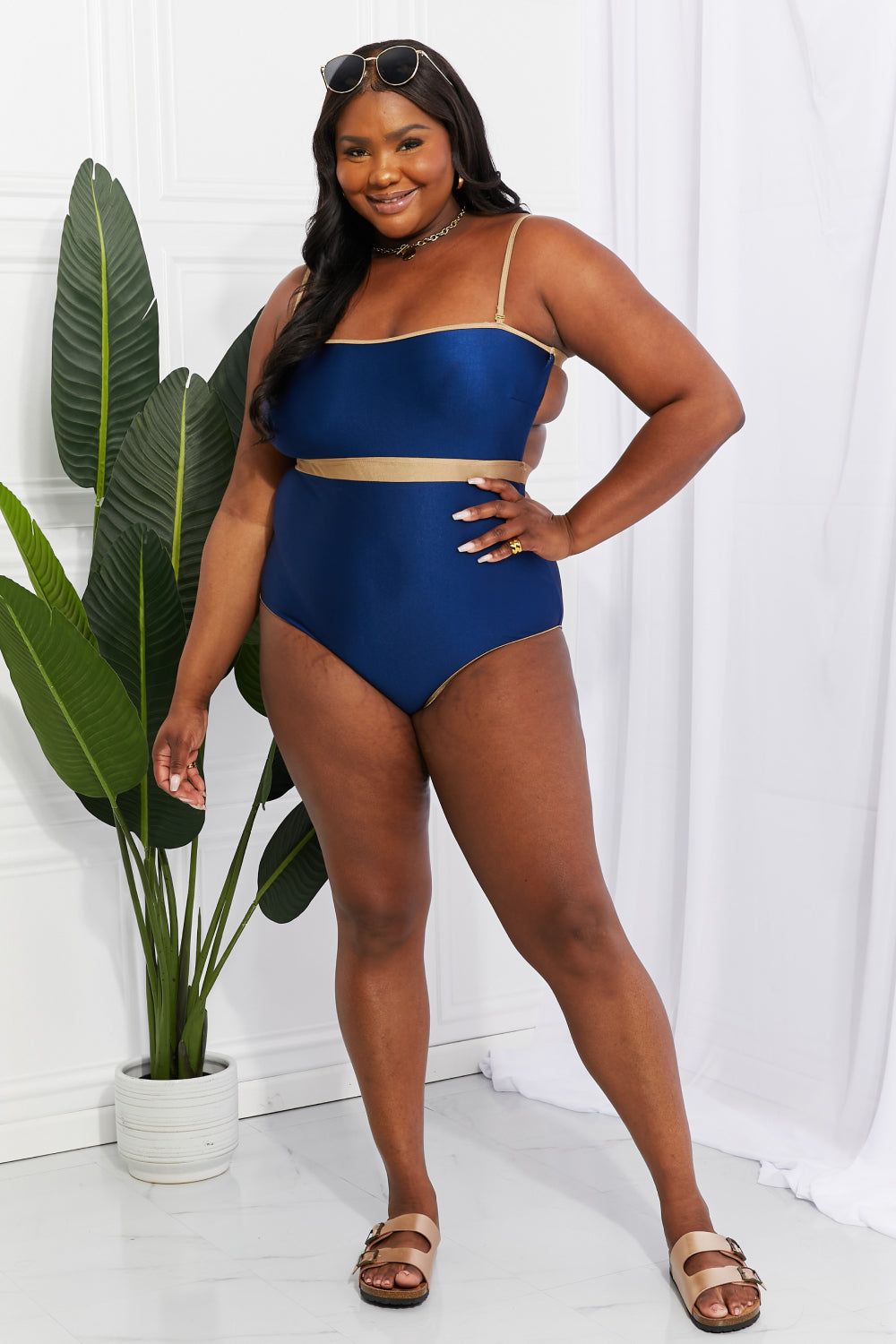 Marina West Swim Wave Break Contrast Trim One-Piece-Teresa&#39;s Fashionista LLC