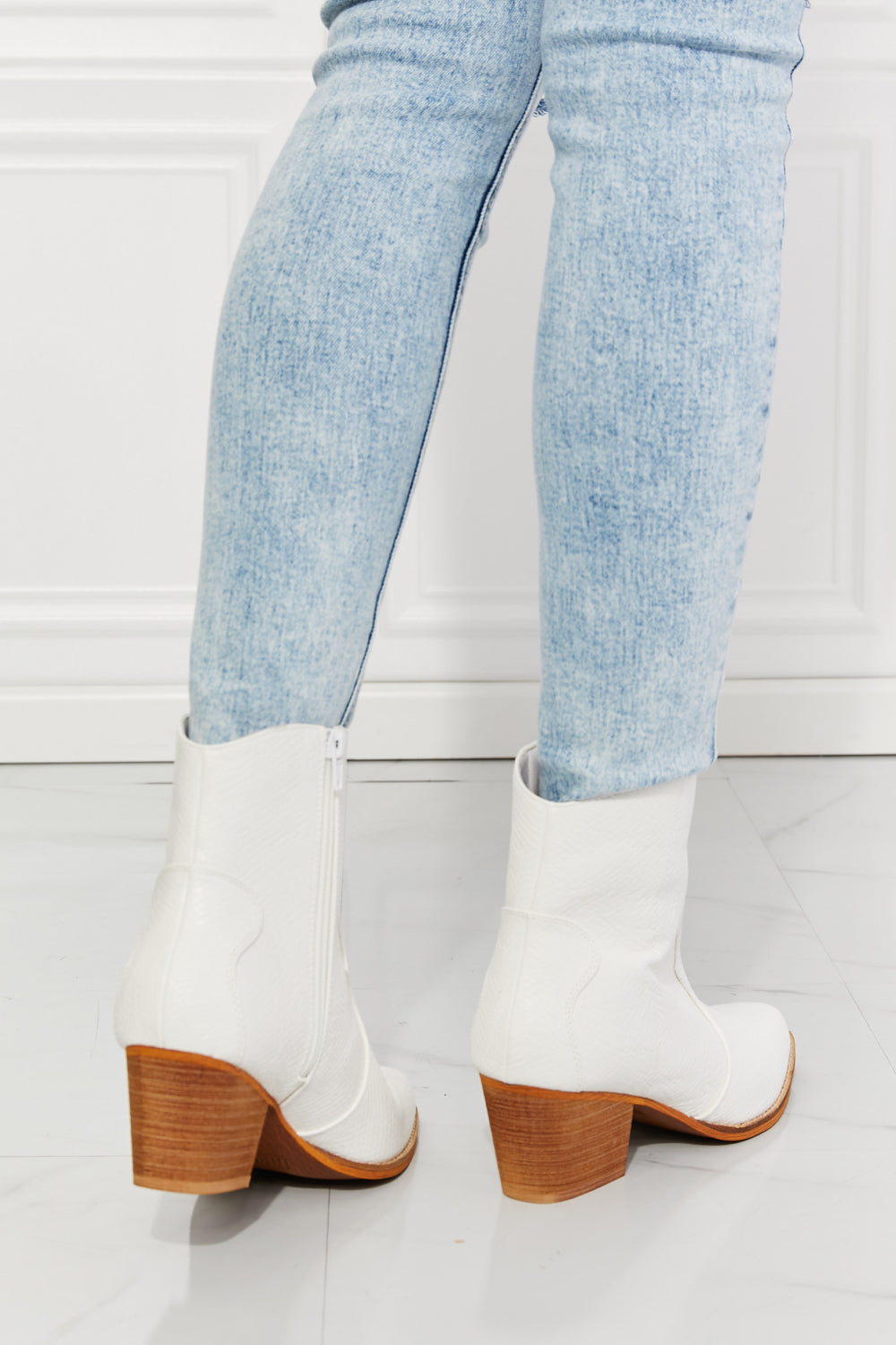 MMShoes Watertower Town Faux Leather Western Ankle Boots in White-Teresa&#39;s Fashionista LLC