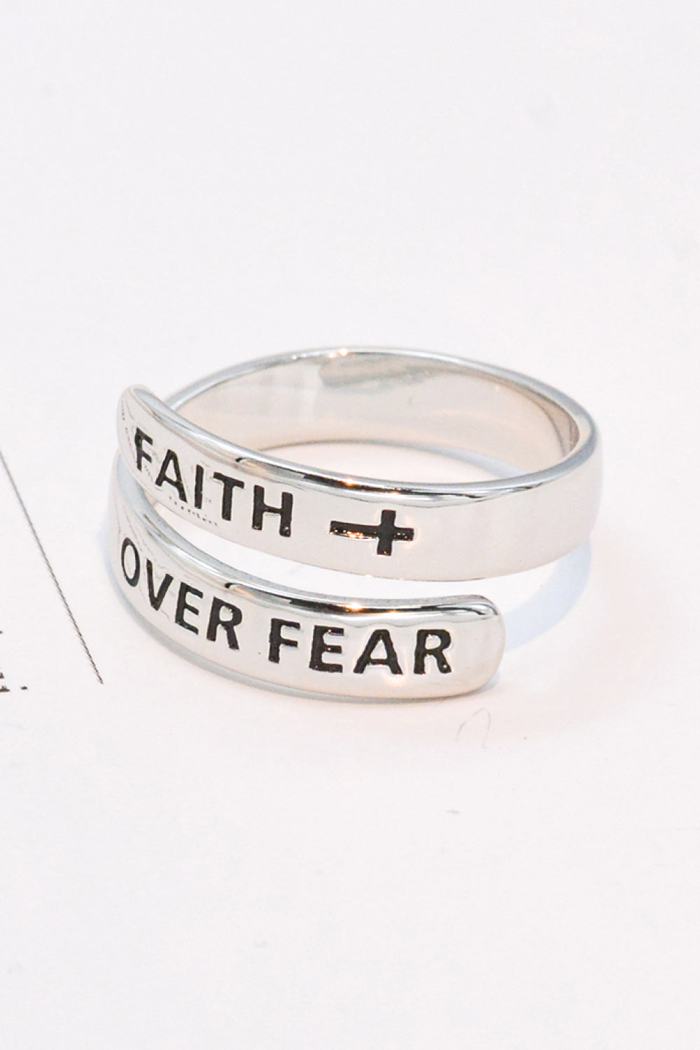 925 Sterling Silver FAITH OVER FEAR Bypass Ring-Teresa&#39;s Fashionista LLC