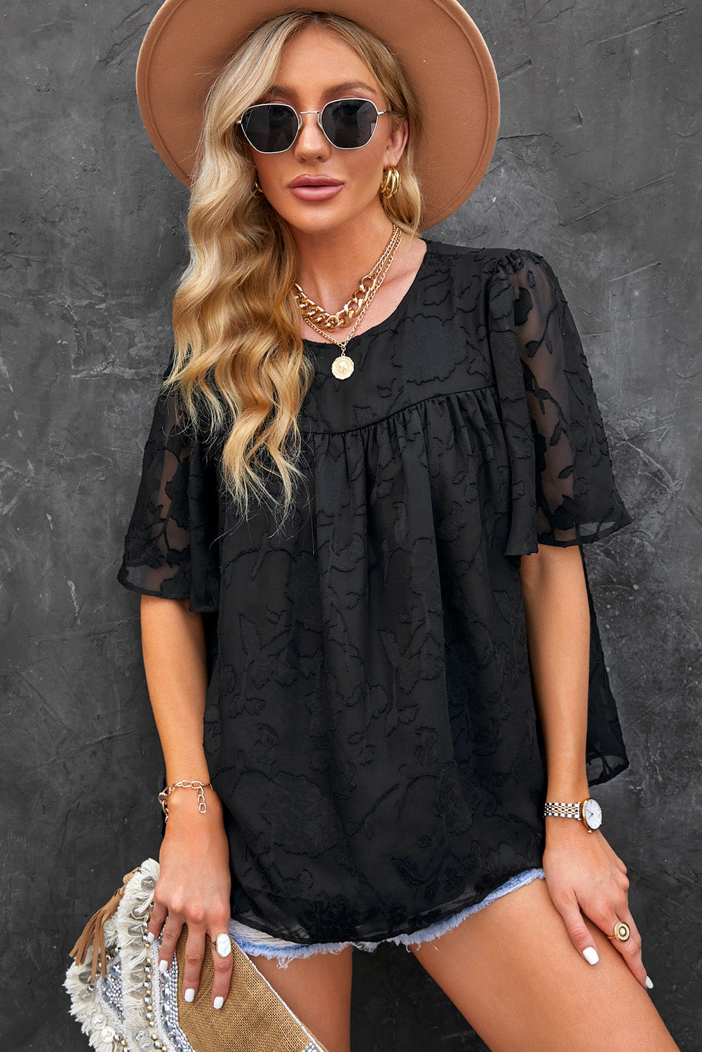 Round Neck Puff Sleeve Blouse-Teresa&#39;s Fashionista LLC