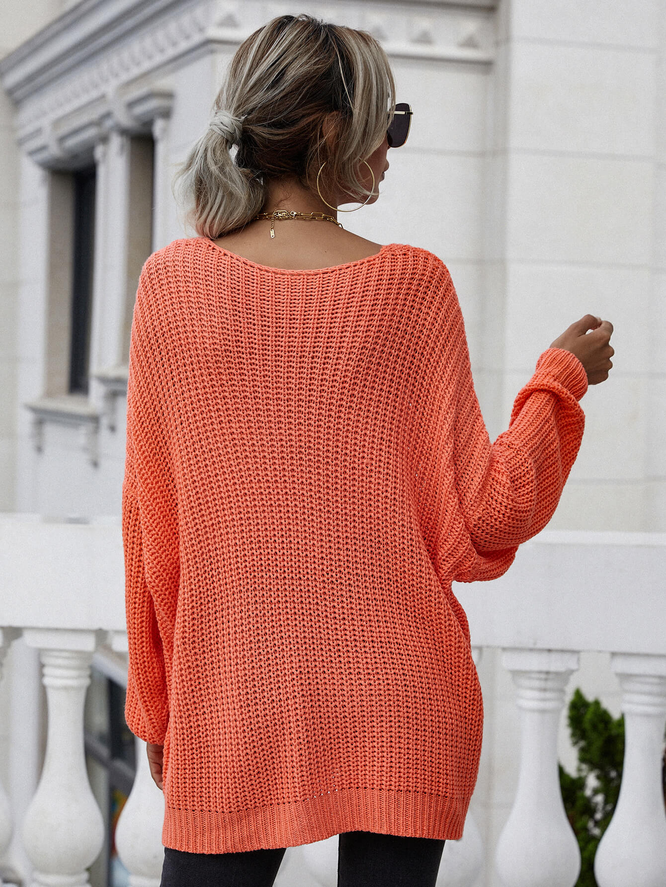 Rib-Knit Drop Shoulder V-Neck Pullover Sweater-Teresa&#39;s Fashionista LLC