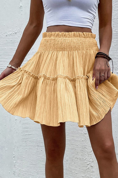 Smocked Waist Frill Trim Skirt-Teresa&#39;s Fashionista LLC