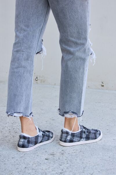 Forever Link Plaid Plush Flat Sneakers-Teresa&#39;s Fashionista LLC