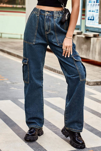 Long Straight Leg Jeans with Pockets-Teresa&#39;s Fashionista LLC