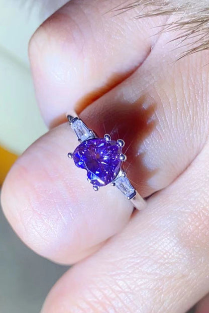 1 Carat Moissanite Heart-Shaped Platinum-Plated Ring in Purple-Teresa&#39;s Fashionista LLC