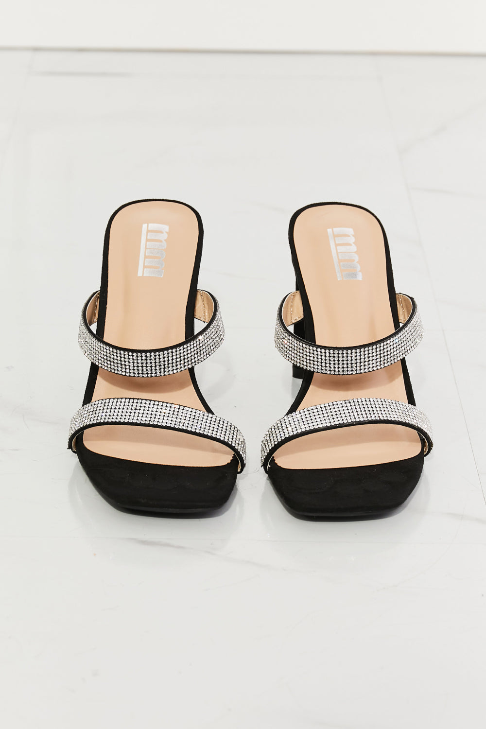 MMShoes Leave A Little Sparkle Rhinestone Block Heel Sandal in Black-Teresa&#39;s Fashionista LLC