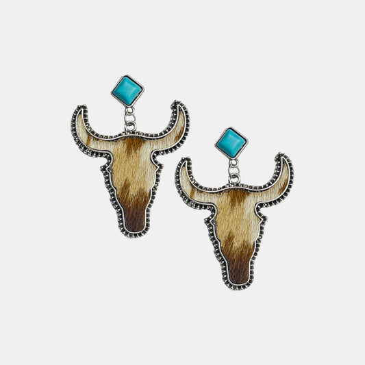 Bull Shape Turquoise Dangle Earrings-Teresa&#39;s Fashionista LLC