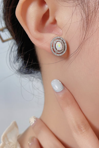 925 Sterling Silver Opal Round Stud Earrings-Teresa&#39;s Fashionista LLC