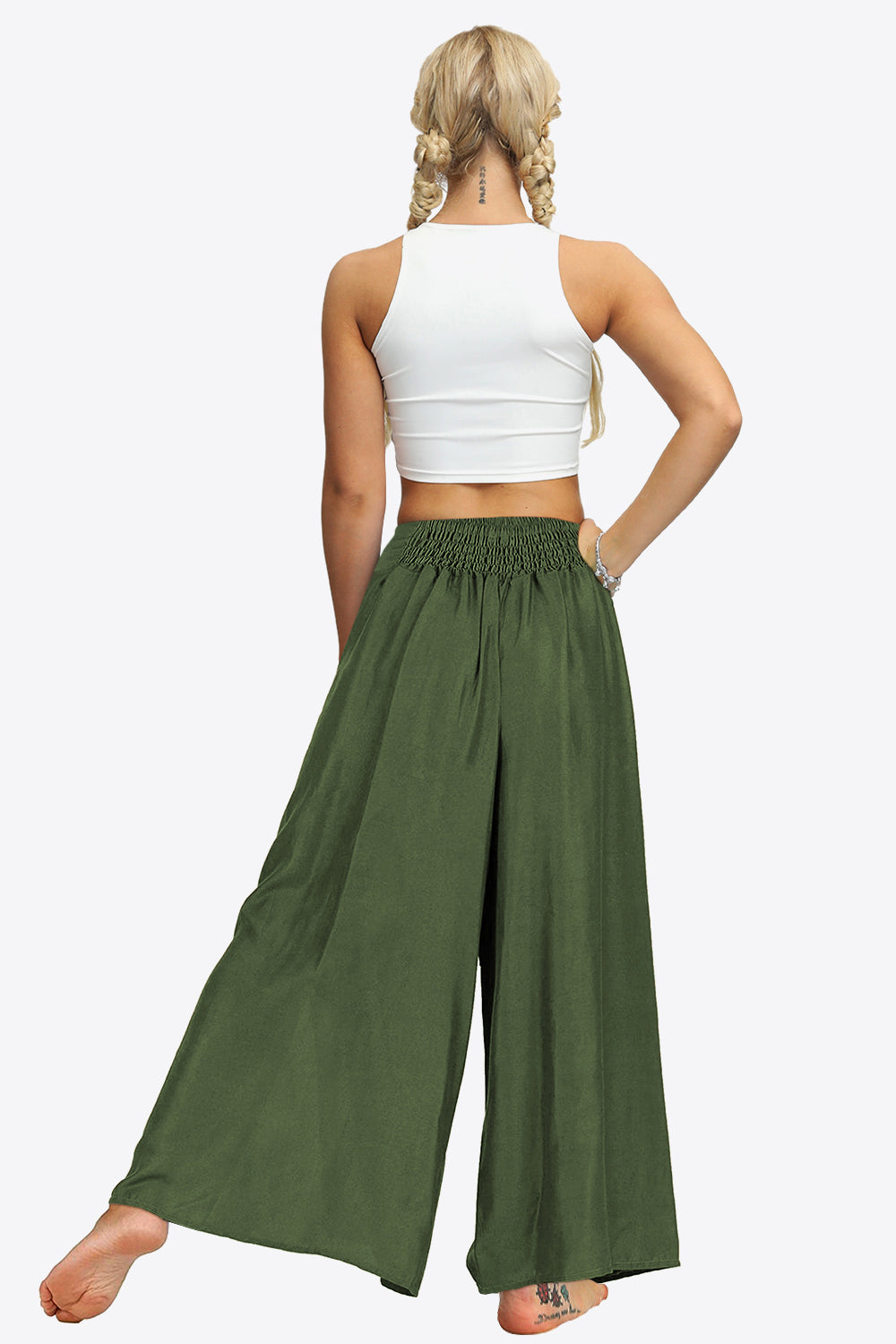 Smocked Split Wide Leg Long Pants-Teresa&#39;s Fashionista LLC