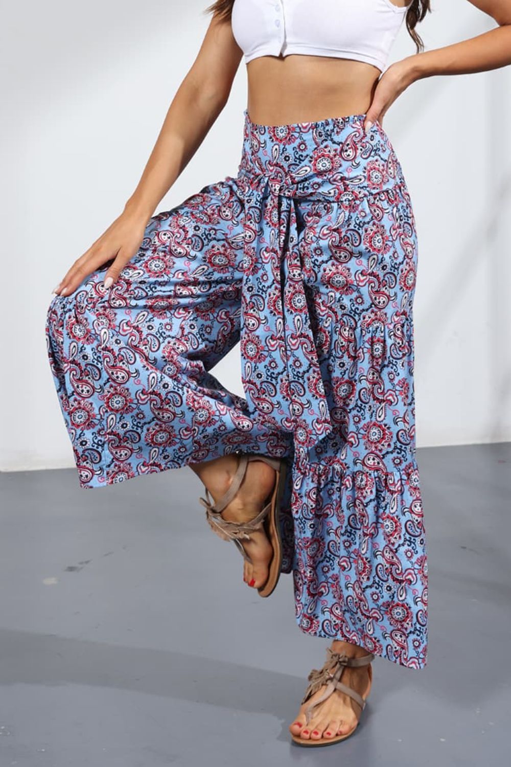 Printed Tie-Front Culottes-Teresa&#39;s Fashionista LLC