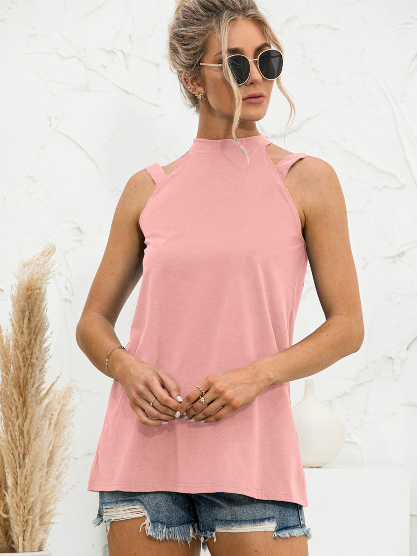 Cutout Mock Neck Tank-Teresa&#39;s Fashionista LLC