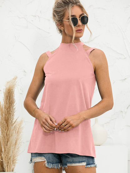 Cutout Mock Neck Tank-Teresa&#39;s Fashionista LLC