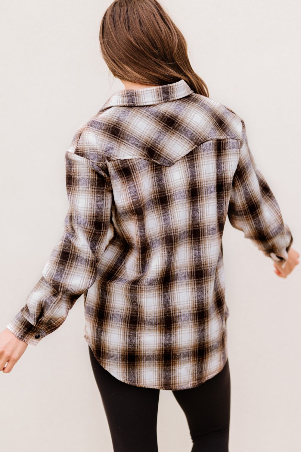 Plaid Button-Up Curved Hem Shirt with Breast Pockets-Teresa&#39;s Fashionista LLC