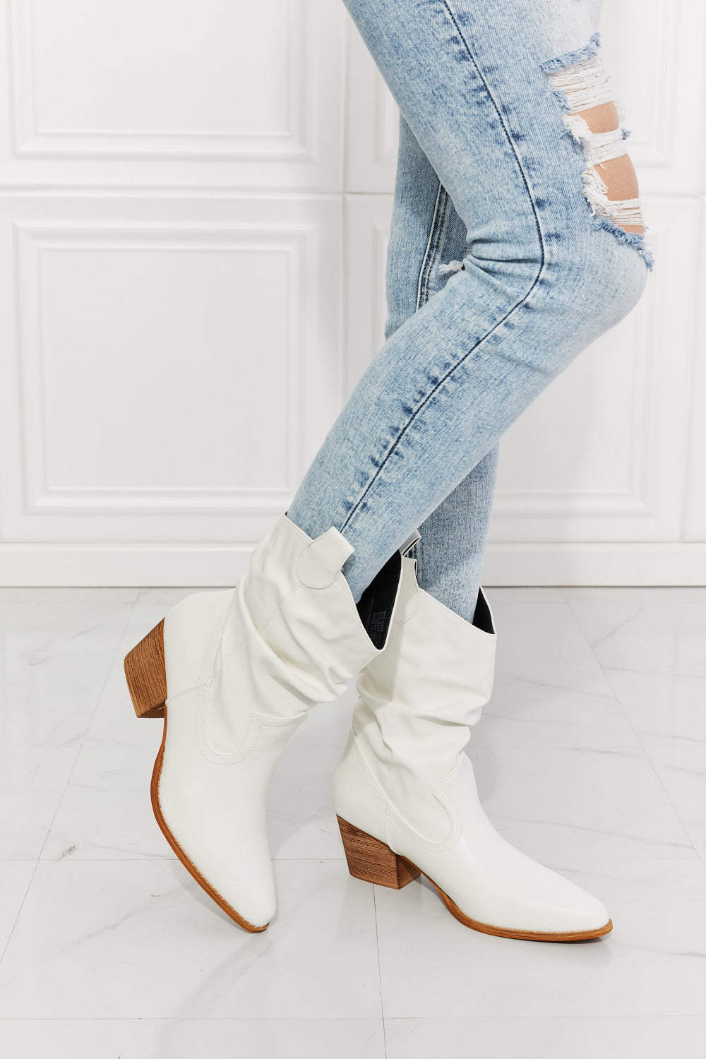 MMShoes Better in Texas Scrunch Cowboy Boots in White-Teresa&#39;s Fashionista LLC