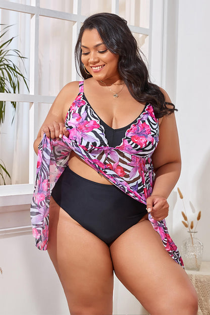 Plus Size Printed Spaghetti Strap V-Neck Two-Piece Swim Set-Teresa&#39;s Fashionista LLC