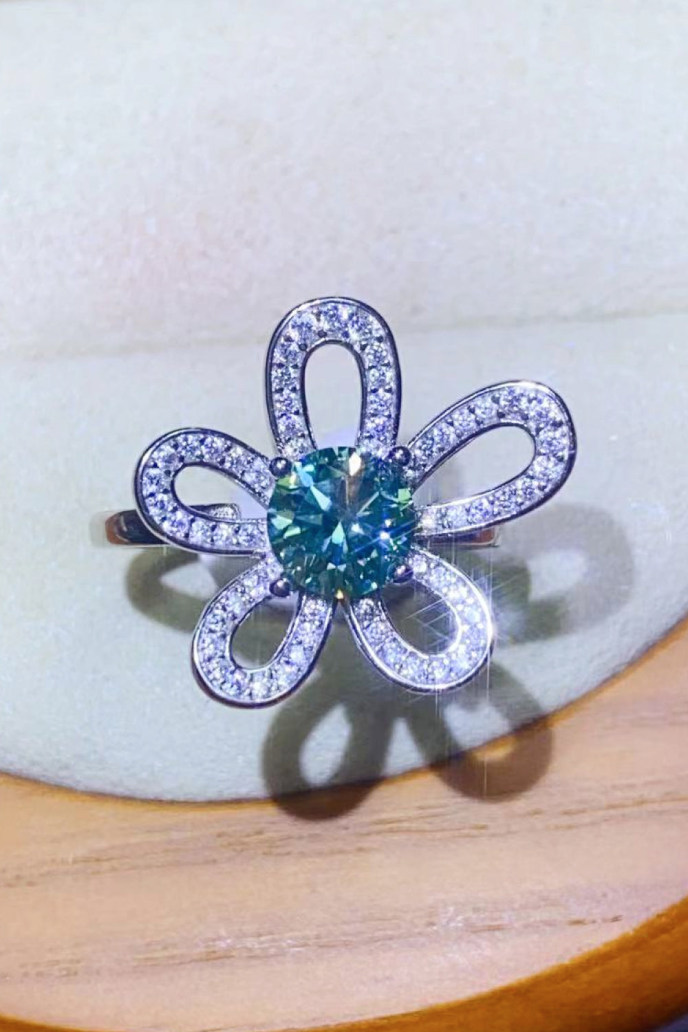 1 Carat Moissanite Flower Shape Open Ring-Teresa&#39;s Fashionista LLC