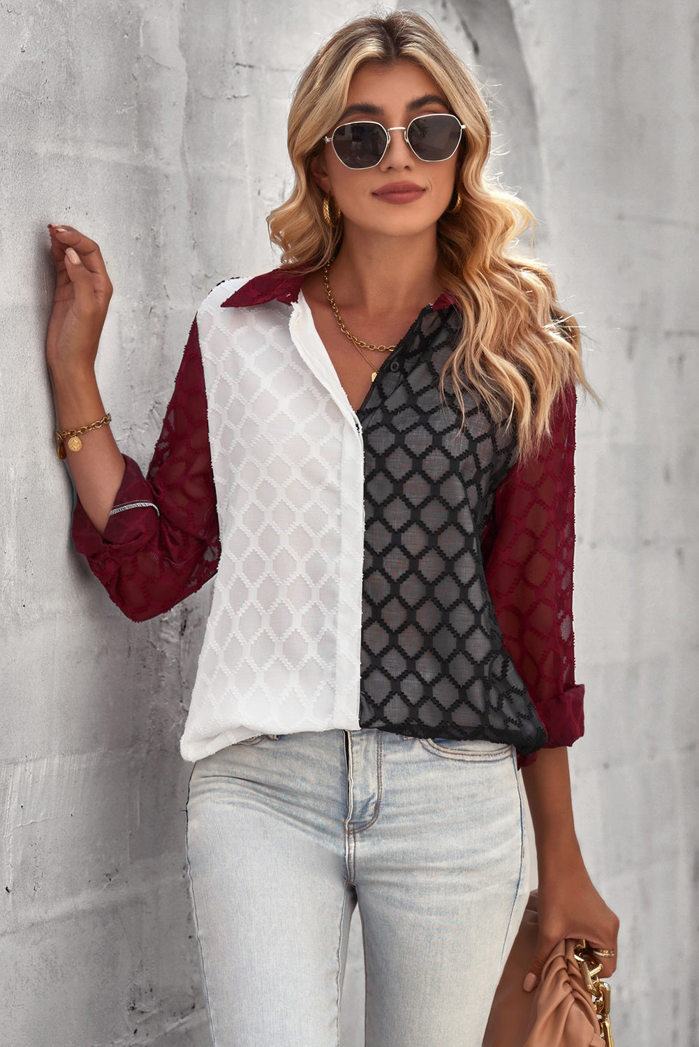 Curved Hem Button-Up Long Sleeve Shirt-Teresa&#39;s Fashionista LLC