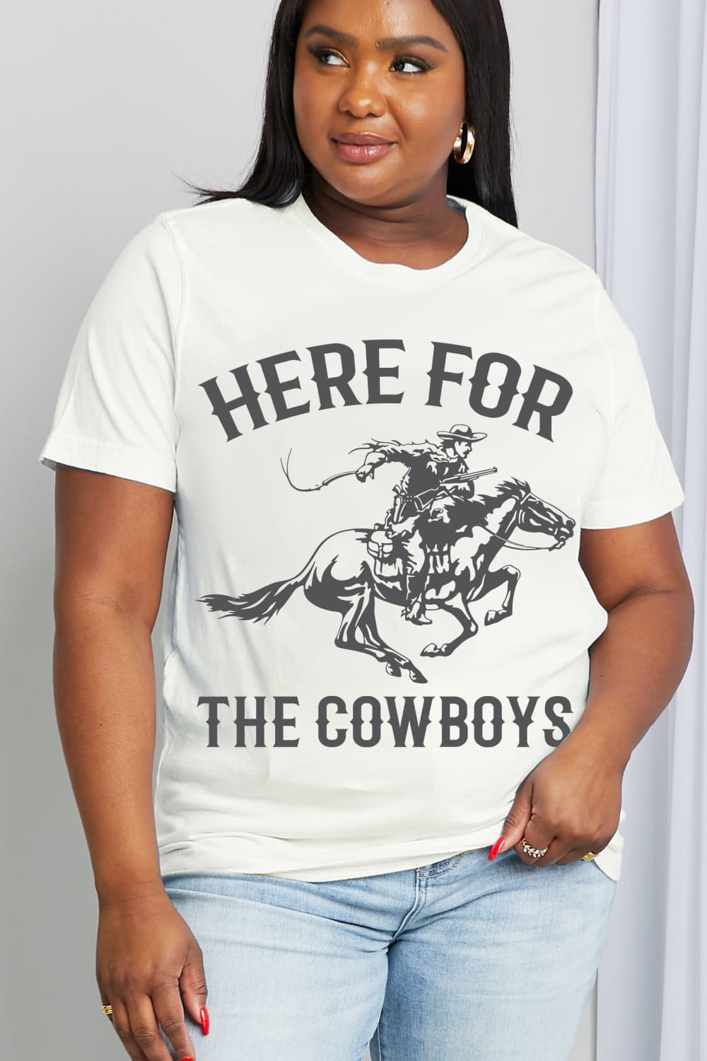 Simply Love Simply Love Full Size HERE FOR THE COWBOYS Graphic Cotton Tee-Teresa&#39;s Fashionista LLC