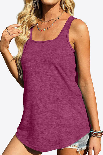 Curved Hem Square Neck Tank-Teresa&#39;s Fashionista LLC