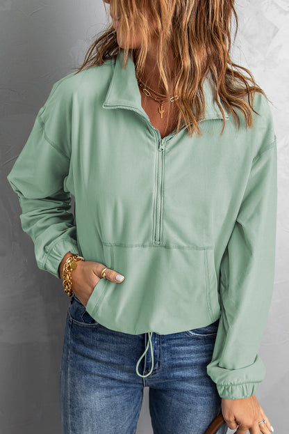 Half-Zip Exposed Seam Drawstring Hem Sweatshirt-Teresa&#39;s Fashionista LLC