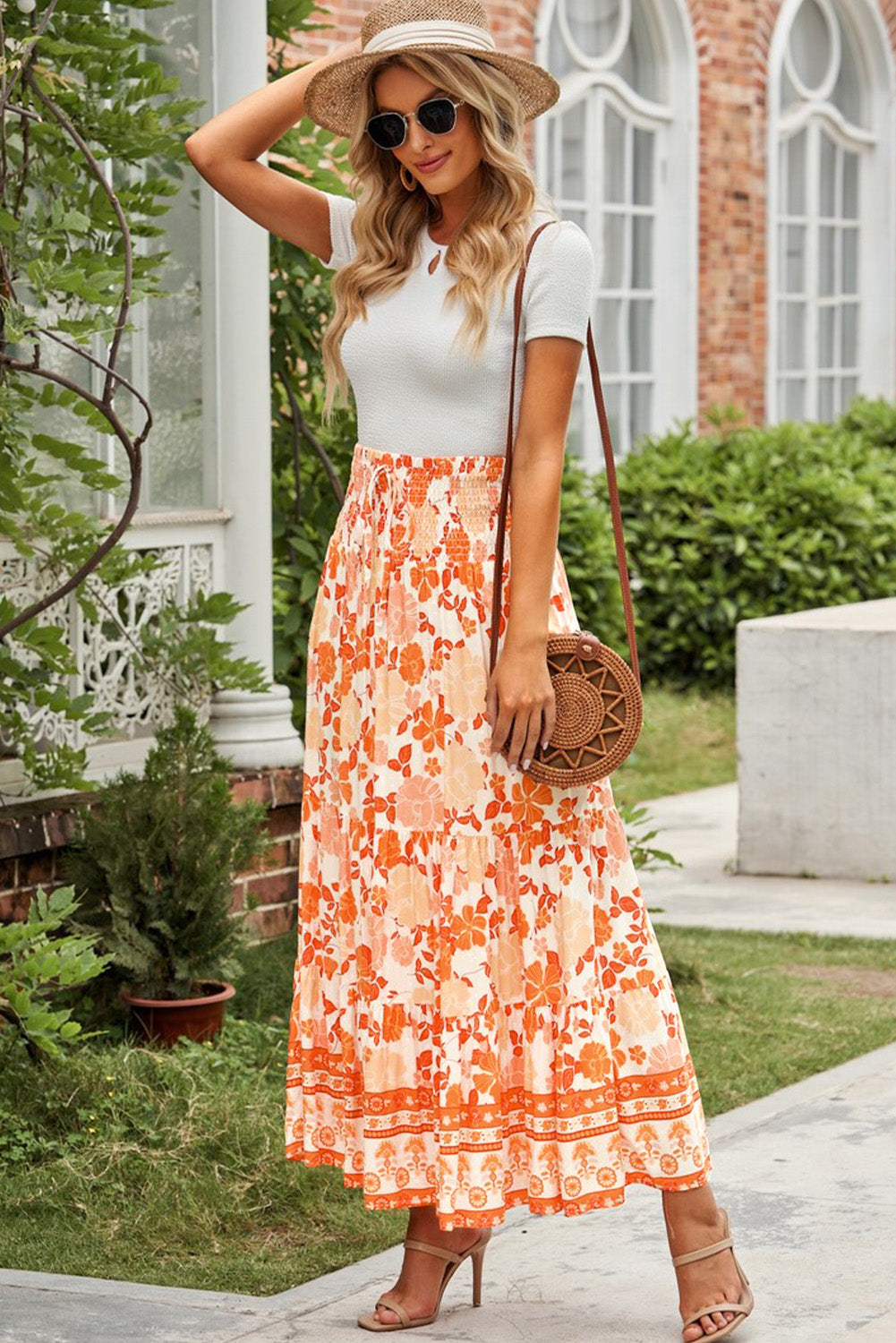 Floral Smocked Tiered Maxi Skirt-Teresa&#39;s Fashionista LLC