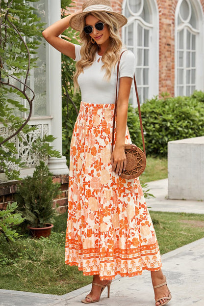 Floral Smocked Tiered Maxi Skirt-Teresa&#39;s Fashionista LLC