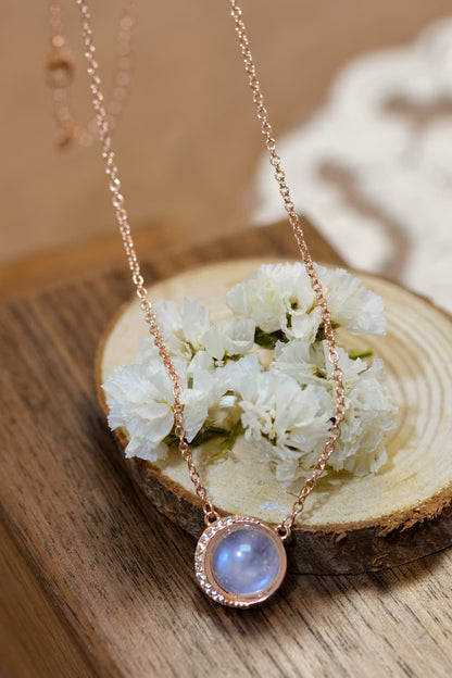 High Quality Natural Moonstone 18K Rose Gold-Plated 925 Sterling Silver Necklace-Teresa&#39;s Fashionista LLC