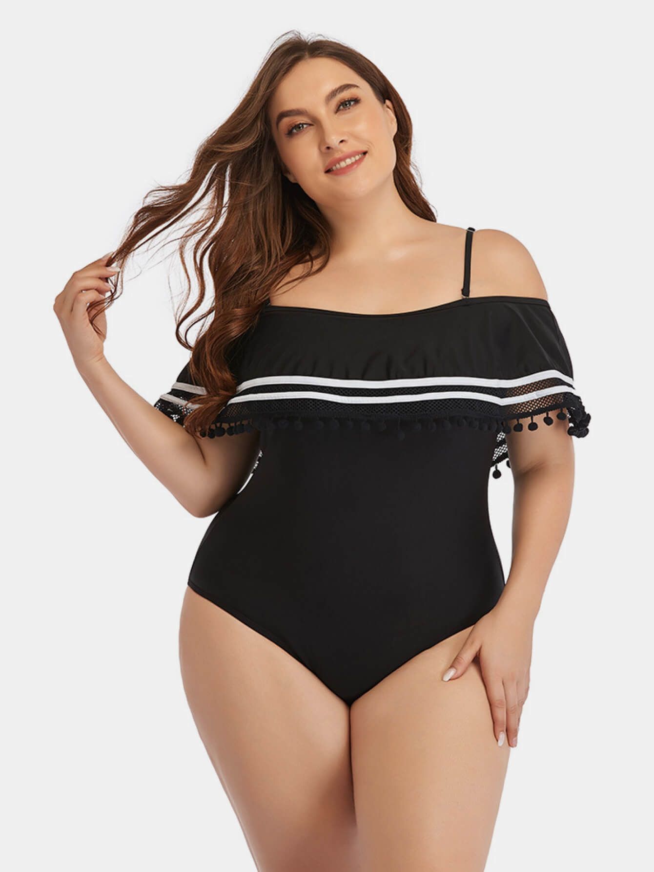 Plus Size Striped Cold-Shoulder One-Piece Swimsuit-Teresa&#39;s Fashionista LLC