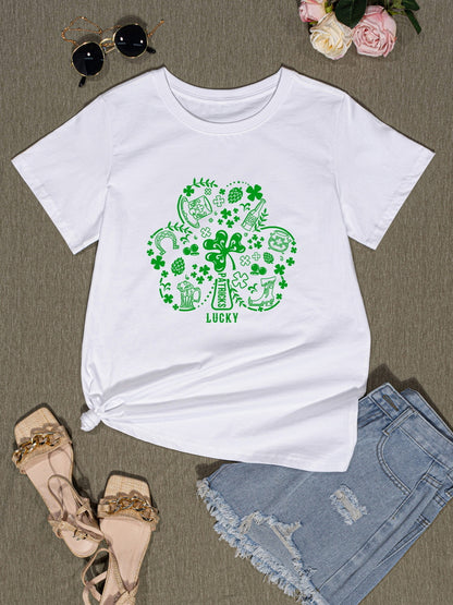 Lucky Clover Round Neck T-Shirt-Teresa&#39;s Fashionista LLC