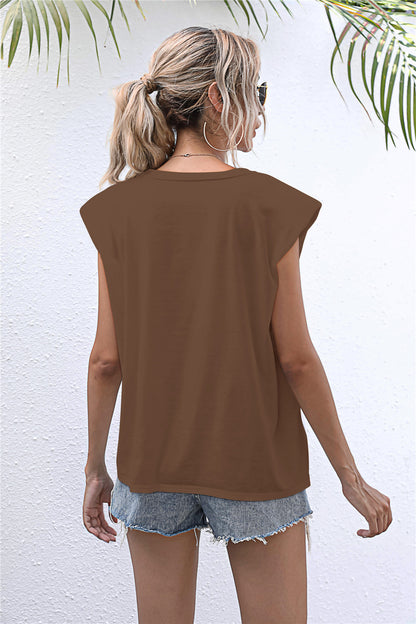 Round Neck Cap Sleeve Tee-Teresa&#39;s Fashionista LLC